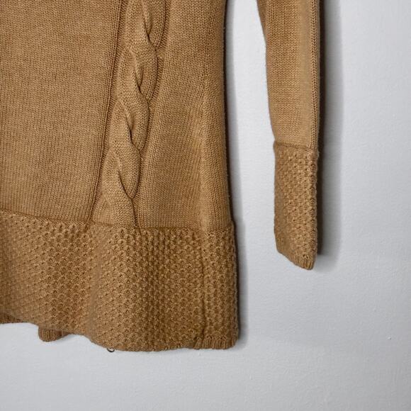Athleta Cable Knit Zip Up Sweater Cardigan Hooded Camel Size Small Pre-Loved - Picture 7 of 16